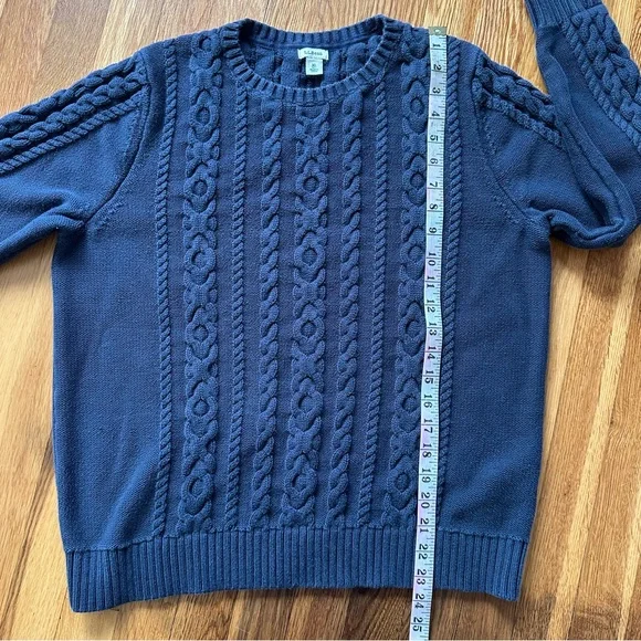 L.L.Bean Women’s XL Navy Blue Double L Cable Knit Sweater 100% Cotton Fisherman - Picture 4 of 14